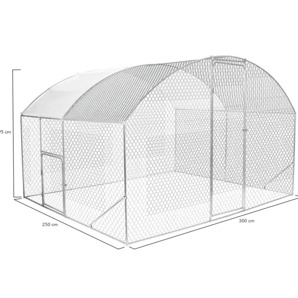 Idmarket Poulaillers, Clapiers Et Accessoires | - Enclos poulailler dôme 7,5 m² parc grillagé 3x2,5 m avec porte latérale