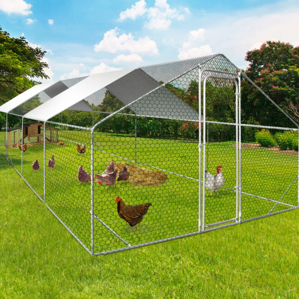 Idmarket Poulaillers, Clapiers Et Accessoires | - Enclos poulailler 24 m² parc grillagé 8x3 m acier galvanisé