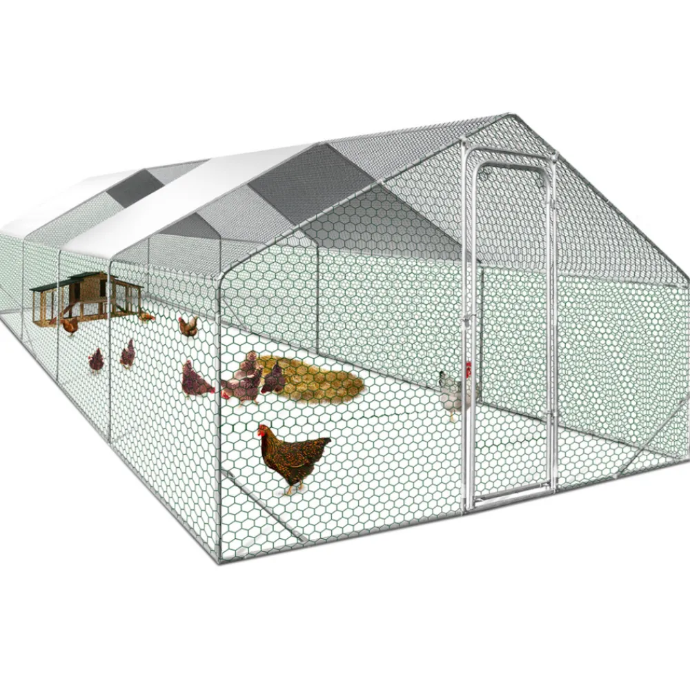 Idmarket Poulaillers, Clapiers Et Accessoires | - Enclos poulailler 24 m² parc grillagé 8x3 m acier galvanisé