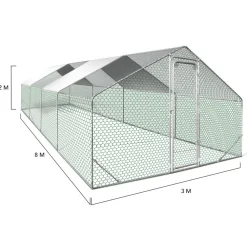 Idmarket Poulaillers, Clapiers Et Accessoires | - Enclos poulailler 24 m² parc grillagé 8x3 m acier galvanisé