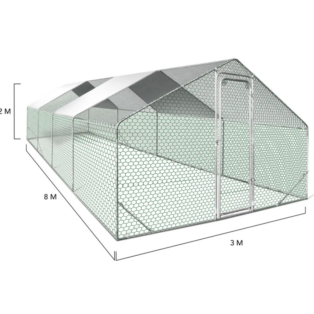 Idmarket Poulaillers, Clapiers Et Accessoires | - Enclos poulailler 24 m² parc grillagé 8x3 m acier galvanisé