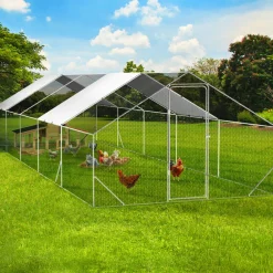 Idmarket Poulaillers, Clapiers Et Accessoires | - Enclos poulailler 30m² parc grillagé 10 x 3 m acier galvanisé