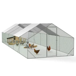 Idmarket Poulaillers, Clapiers Et Accessoires | - Enclos poulailler 30m² parc grillagé 10 x 3 m acier galvanisé