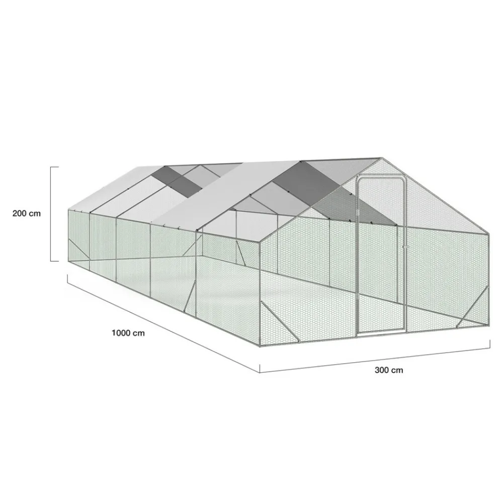 Idmarket Poulaillers, Clapiers Et Accessoires | - Enclos poulailler 30m² parc grillagé 10 x 3 m acier galvanisé