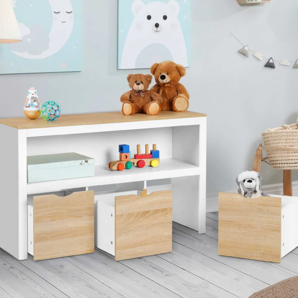 Idmarket Mobilier Pour Enfants | - Meuble de rangement enfant mana en bois blanc et hêtre 3 tiroirs cubes sur roulettes