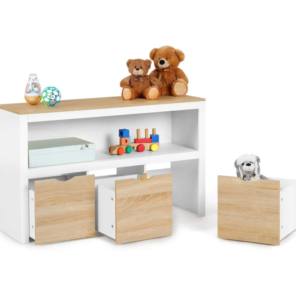 Idmarket Mobilier Pour Enfants | - Meuble de rangement enfant mana en bois blanc et hêtre 3 tiroirs cubes sur roulettes