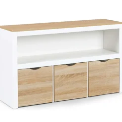Idmarket Mobilier Pour Enfants | - Meuble de rangement enfant mana en bois blanc et hêtre 3 tiroirs cubes sur roulettes