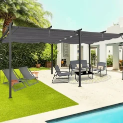 Idmarket Pergolas, Tonnelles, Barnums | - Pergola toit rétractable 6 pieds 3x6 m tonnelle gris anthracite