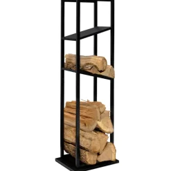 Idmarket Bois Et Accessoires De Cheminées | - Range bûches vertical acier noir avec 2 étagères h.112 cm pour cheminée