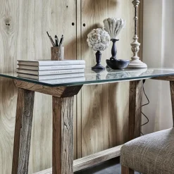 Interior's - Bureau plateau en verre bois marron - origine Outlet