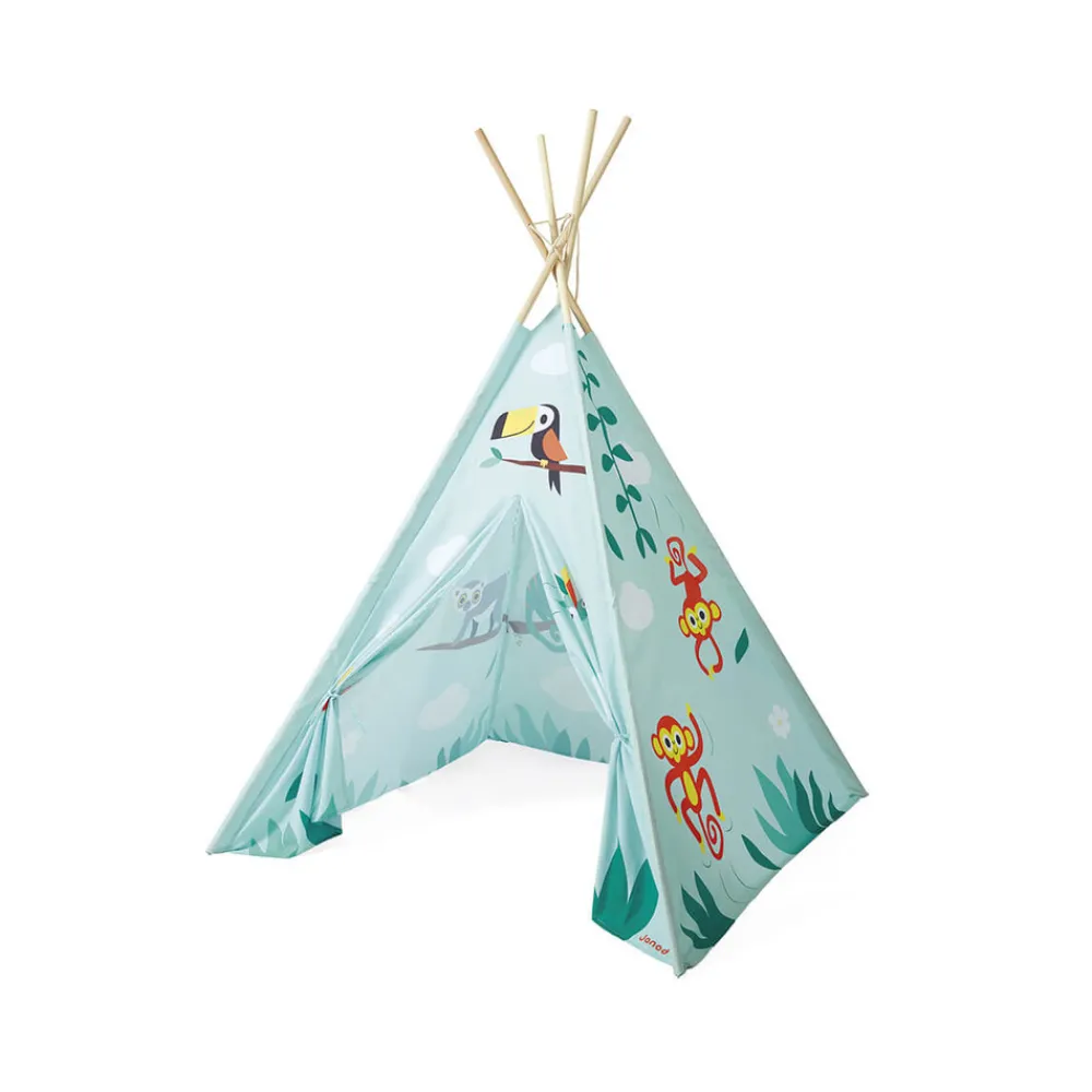 Juratoys-janod - Tipi en tissu et bois tropik pour enfants - cabane de jeu exotique