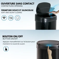 Kitchen Move - Poubelle de cuisine automatique majestic noir acier inoxydable 68 l Online