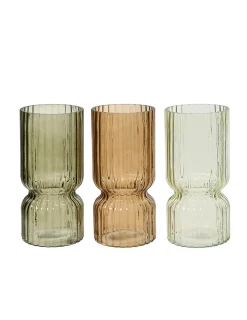 Ksd Vases Et Coupes | - Vase tubulaire ondulé en verre, ø11x23cm, 3 couleurs. Basics