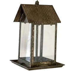 La Grande Prairie Oiseaux Du Jardin | - Mangeoire oiseau fer vitrée 19x19x29cm