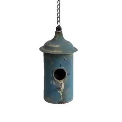 La Grande Prairie - Nichoir oiseaux à suspendre vintage bleu 11x24cm Clearance