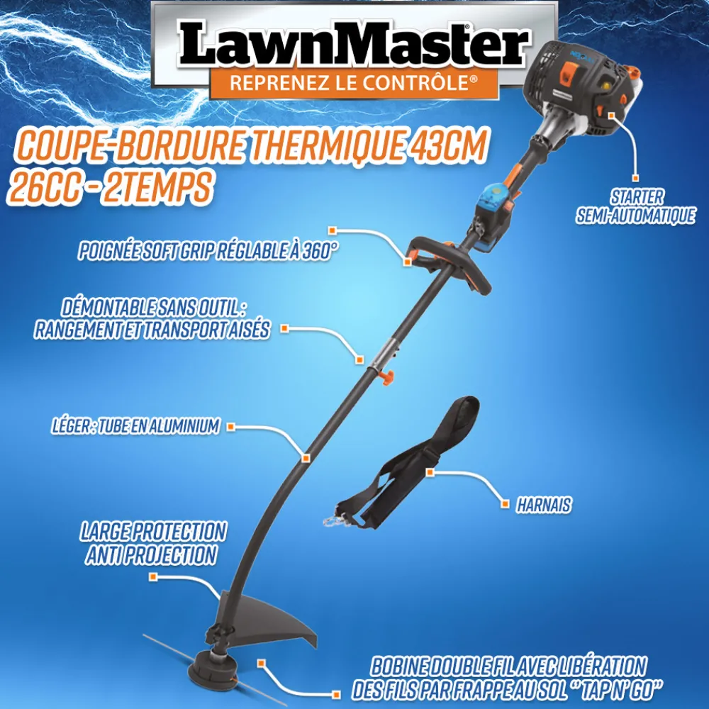 Lawnmaster Coupe-Bordures Et Débroussailleuses | - Coupe bordures thermique 26cc avec démarrage électrique -