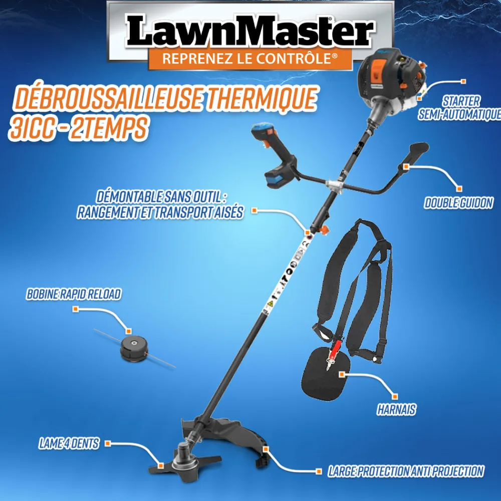 Lawnmaster Coupe-Bordures Et Débroussailleuses | - Débroussailleuse thermique 31cc avec démarrage électrique -