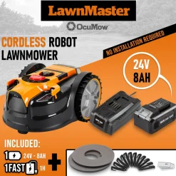 Lawnmaster Tondeuses | - Robot tondeuse autonome 24v - 8ah sans fil périmétrique - le robot le plus simpl