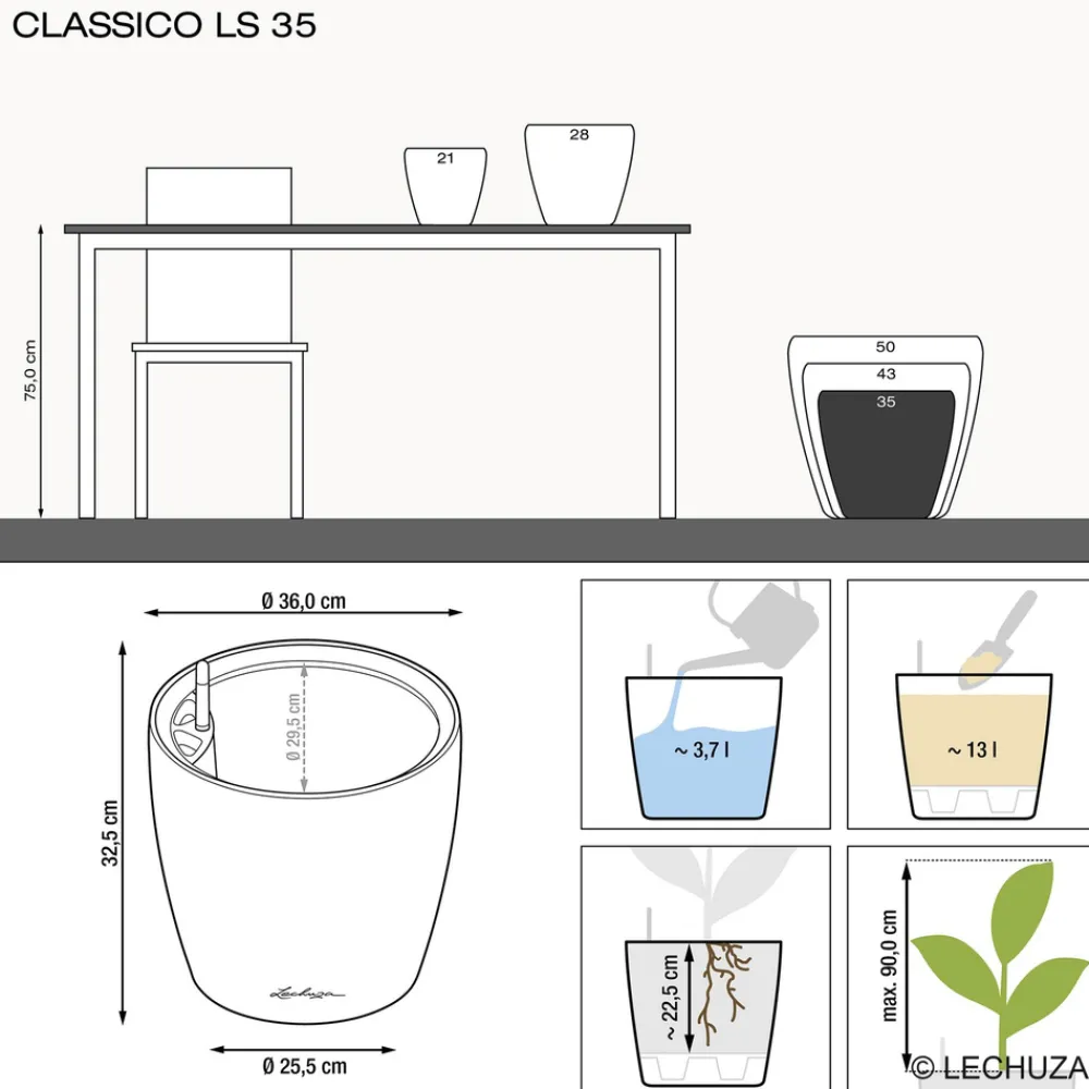 Lechuza - Pot Classico Premium, coloris blanc D.35cm New