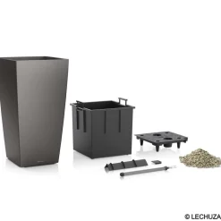 Lechuza Pots Et Jardinières | - Pot Cubico Premium en polypropylène, taupe L. 30 x l. 30 x H. 56 cm