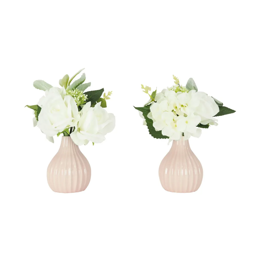 Ligne Deco - Bouquet artificiel de fleurs blanches en pot 25cm lot de 2 Best