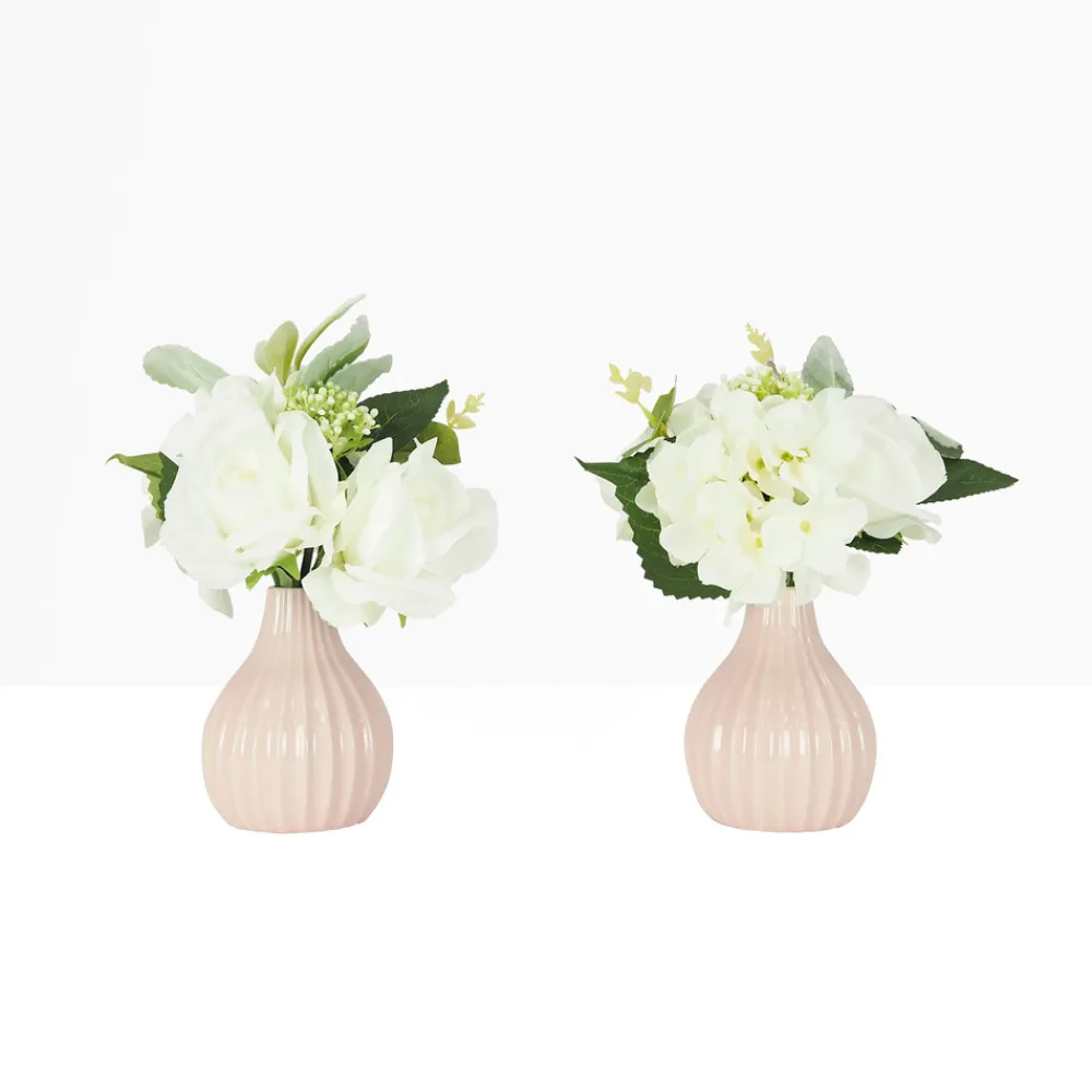 Ligne Deco - Bouquet artificiel de fleurs blanches en pot 25cm lot de 2 Best