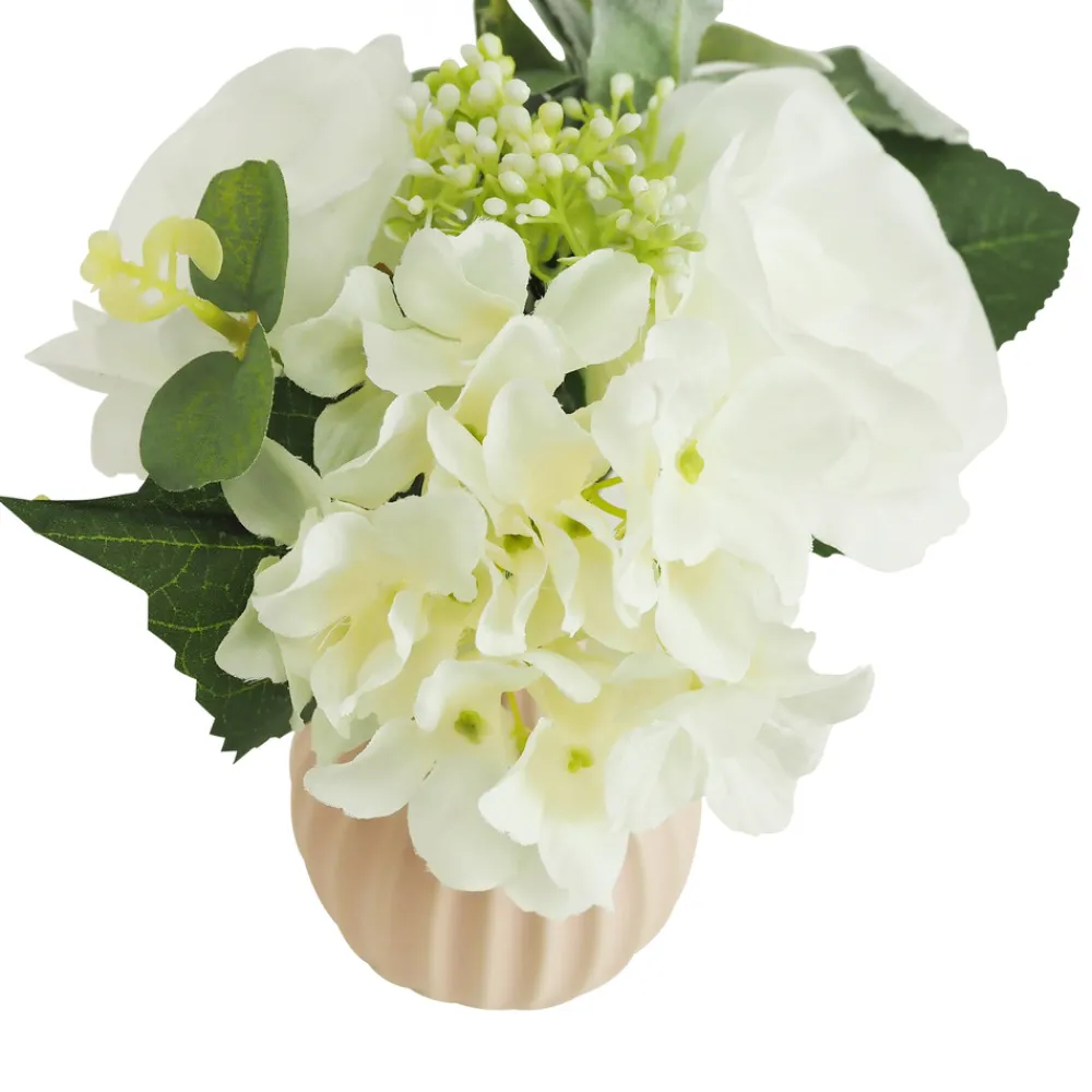 Ligne Deco - Bouquet artificiel de fleurs blanches en pot 25cm lot de 2 Best