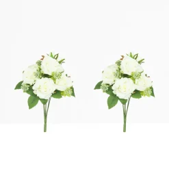Ligne Deco Bouquets De Fleurs | - Bouquet artificiel de roses 32cm blanc lot de 2