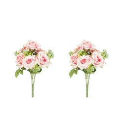Ligne Deco Bouquets De Fleurs | - Bouquet artificiel de roses 32cm rose lot de 2