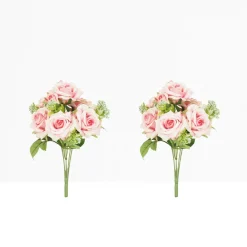 Ligne Deco Bouquets De Fleurs | - Bouquet artificiel de roses 32cm rose lot de 2