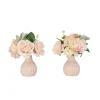 Ligne Deco Bouquets De Fleurs | - Bouquet artificiel de fleurs roses en pot 25cm lot de 2