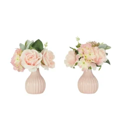 Ligne Deco Bouquets De Fleurs | - Bouquet artificiel de fleurs roses en pot 25cm lot de 2