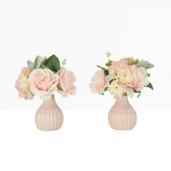 Ligne Deco Bouquets De Fleurs | - Bouquet artificiel de fleurs roses en pot 25cm lot de 2