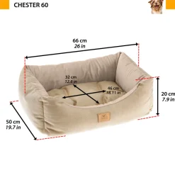NA Paniers, Transports Et Chatières | Lit chiens et chats couchage chester 60, avec coussin double-face, tweed et velours, lavable, beige