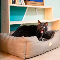 NA Paniers, Transports Et Chatières | Lit chiens et chats couchage chester 60, avec coussin double-face, tweed et velours, lavable, beige