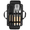 Livoo Barbecues Et Planchas | - Set de 4 accessoires pour barbecue - fourchette, pince, spatule, couteau + pochette - acier inox, finition bois gs75