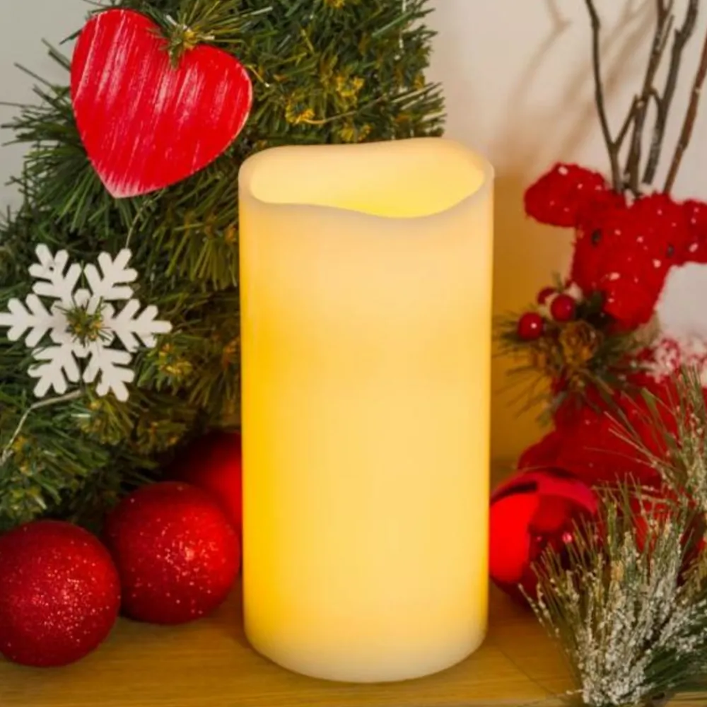 Lotti - Bougie en cire naturelle ivoire à piles 2 led blanc chaud effet flamme h20cm l10cm timer Clearance