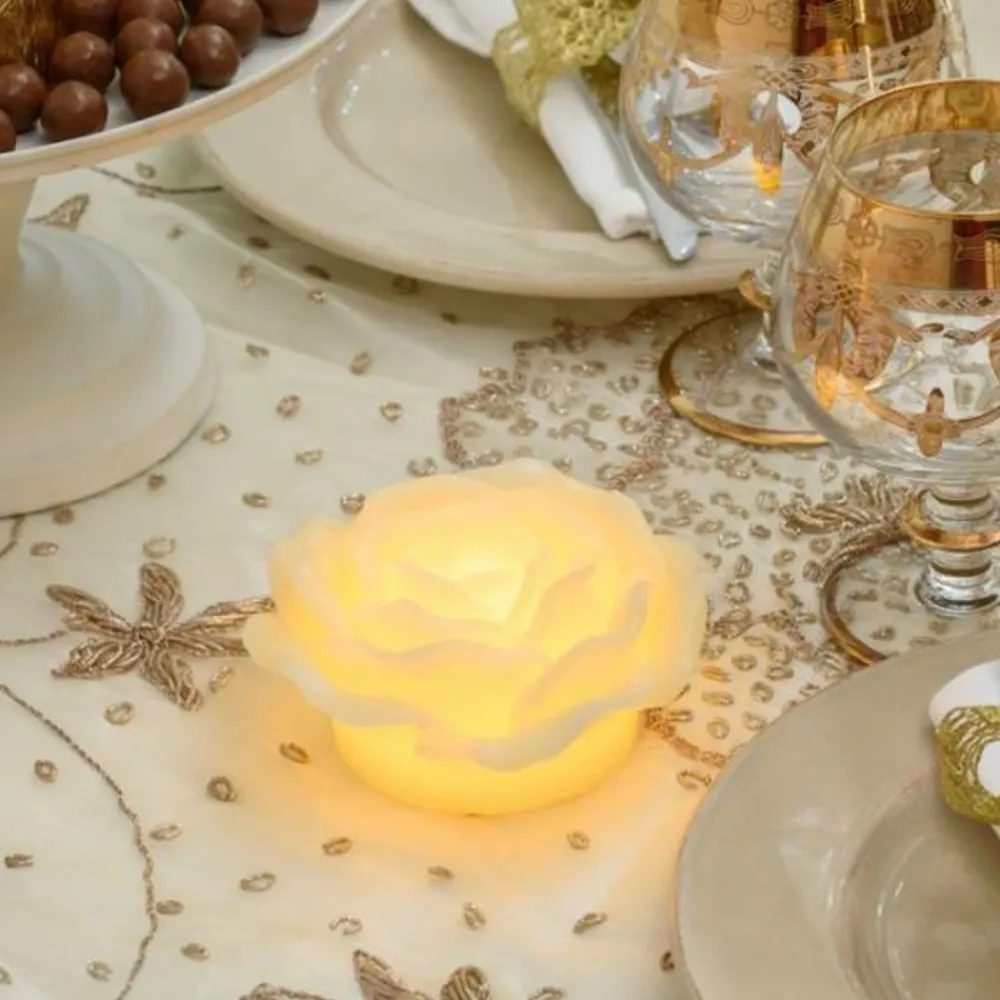 Lotti - Bougie en forme de rose lumineuse cire ivoire à piles led blanc chaud effet flamme Best