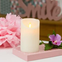 Lotti Bougies, Senteurs Et Bien-Être | - Bougie led en cire naturelle blanche à piles flamme vacillante h12cm timer blanc chaud