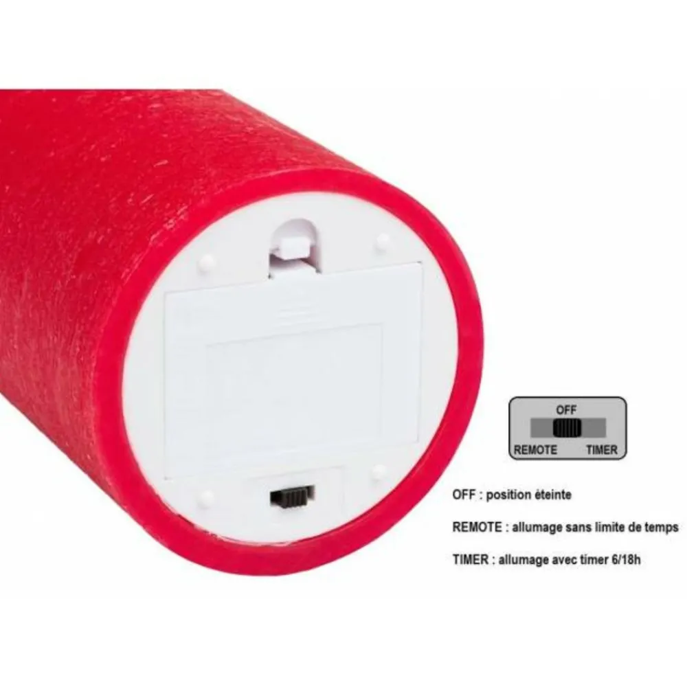 Lotti - Bougie led en cire rouge flamme vacillante à piles h18cm timer blanc chaud Clearance