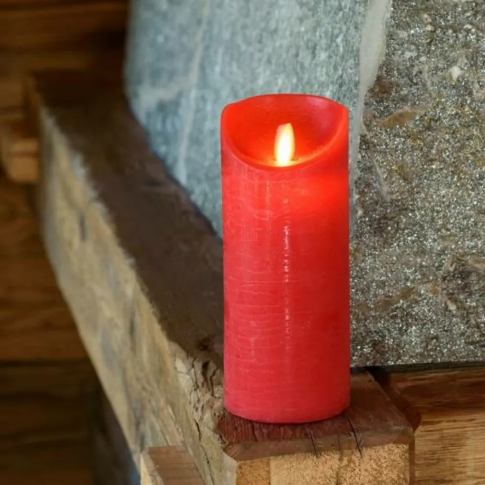 Lotti - Bougie led en cire rouge flamme vacillante à piles h18cm timer blanc chaud Clearance