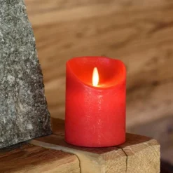 Lotti Bougies, Senteurs Et Bien-Être | - Bougie led vraie cire rouge à piles flamme vacillante h10cm timer blanc chaud