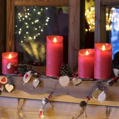 Lotti Bougies, Senteurs Et Bien-Être | - Bougie led vraie cire rouge à piles flamme vacillante h10cm timer blanc chaud