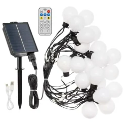 Lotti - Guirlande guinguette solaire 8m avec câble illuminé 20 ampoules led 50cm Outlet