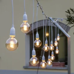 Lotti Eclairage D’Extérieur | - Guirlande guinguette stalactite 5m hauteur 70cm 8 douilles e27 cable blanc luxa 230v ip44