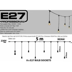 Lotti Eclairage D’Extérieur | - Guirlande guinguette stalactite 5m hauteur 70cm 8 douilles e27 cable blanc luxa 230v ip44