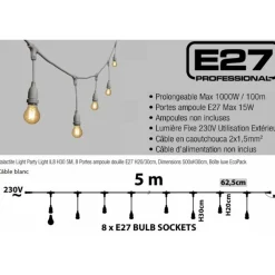 Lotti Eclairage D’Extérieur | - Guirlande guinguette stalactite 5m hauteur jusqu'à 30cm 8 douilles e27 cable blanc connectable luxa 230v ip44