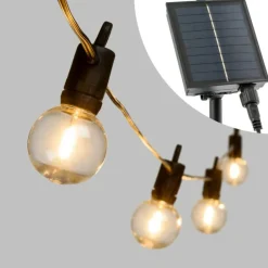 Lotti - Guirlande guinguette solaire 5m 12 ampoules g40 e12 filament led blanc chaud Discount
