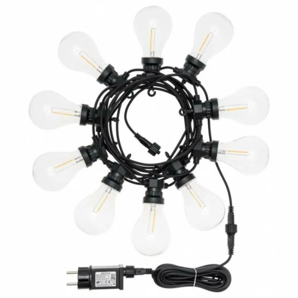 Lotti Eclairage D’Extérieur | - Guirlande lumineuse style guinguette 5m 10 ampoules poire led filament blanc chaud prolongeable 24v