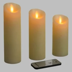 Lotti Bougies, Senteurs Et Bien-Être | - Lot de 3 bougies cylindriques ø5,2cm cire couleur ivoire finition rustique rustic led blanc chaud